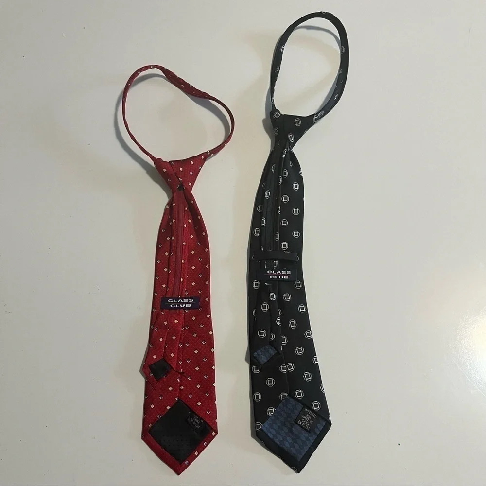 Two Class Club, boys, zipper adjustable neckties. One Red, the other black.